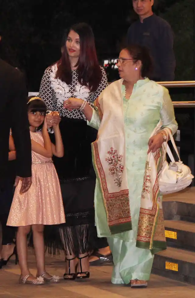 Aishwarya Rai Bachchan with mom Vrinda Rai and daughter Aaradhya after their dinner together. 