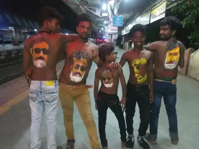 Rajinikanth fans gear up at midnight at Mumbai’s Wadala Station.