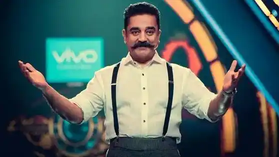 Kamal Haasan on the sets of <i>Bigg Boss Tamil Season 2</i>.