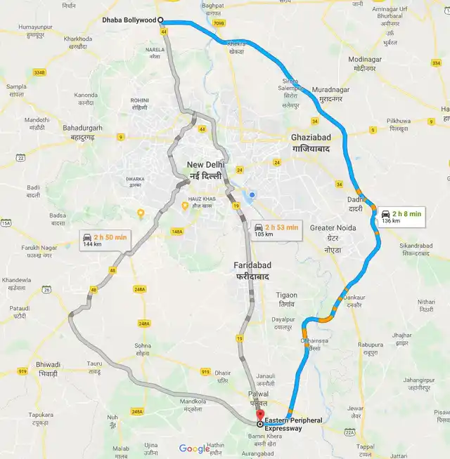 The Eastern Peripheral Expressway is 135 km long, to the east of Delhi. 
