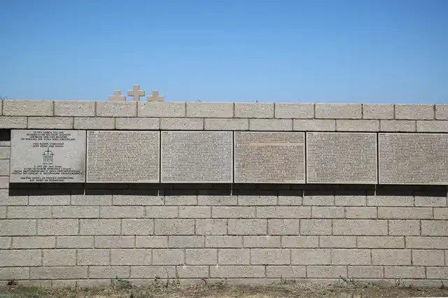 In this Sunday, June 17, 2018 photo, the names of the Nazi German soldiers who died in the World War II battle of Stalingrad are written on the Memorial cemetery near Volgograd, Russia. 