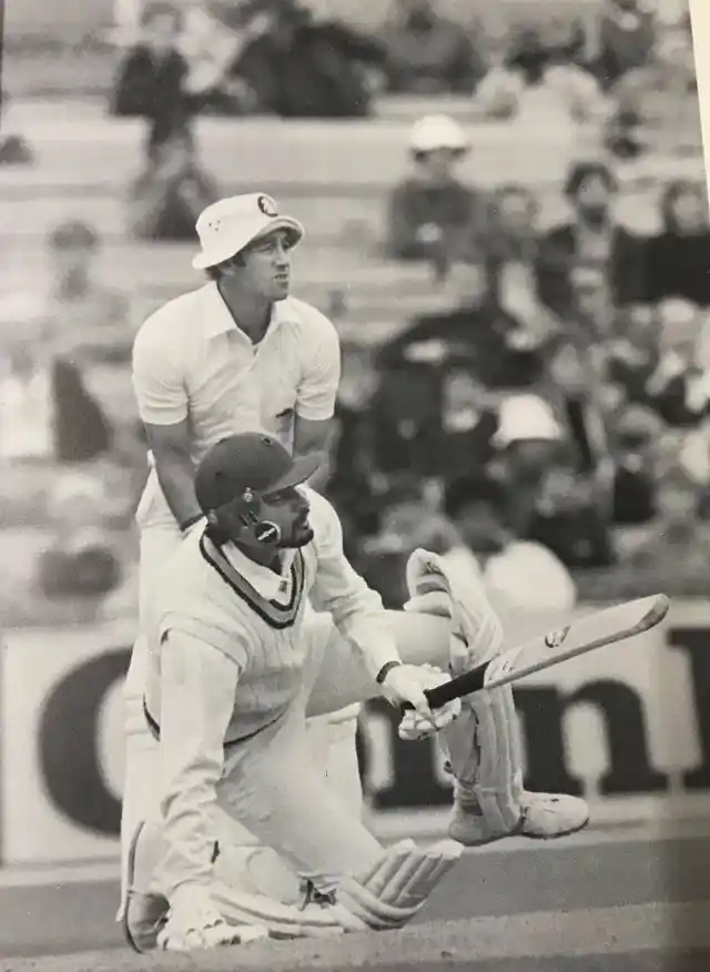 Sandeep Patil in action during a Test match against England.