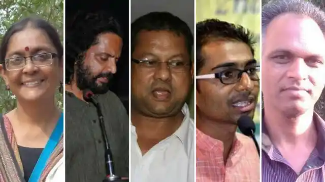 (L-R) Dr Shoma Sen, Rona Wilson, Surendra Gadling, Mahesh Raut and Sudhir Dhawale. 