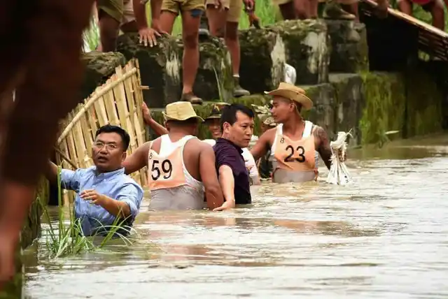 Water resources minister Letpao Haokip with relief team.
