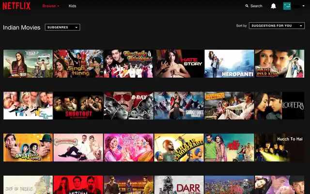 Netflix India selection for movies.