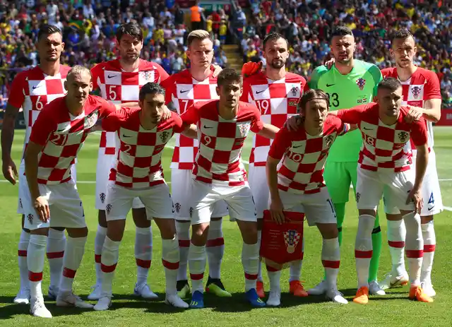 Croatia team poses for photographers prior to the friendly soccer match between Brazil and Croatia.