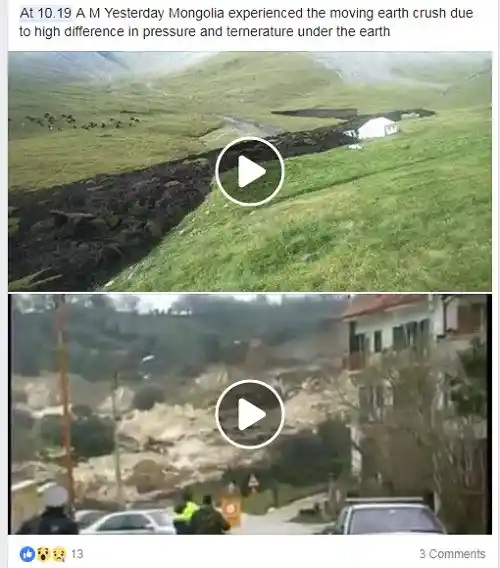 Fake videos depicting moving “earth crust” in Mongolia. 