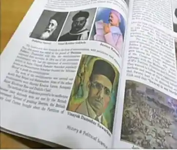 The 2018 edition of the book in which Nehru’s picture has been replaced by Savarkar’s, according to the NSUI president. 