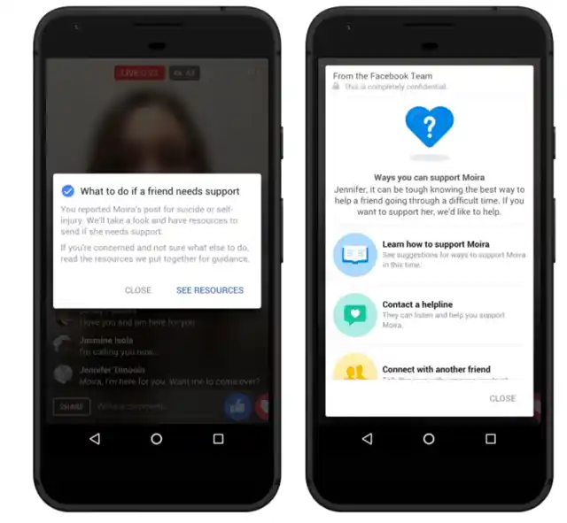 Tools available to a user once she has flagged a video with self-harm content.