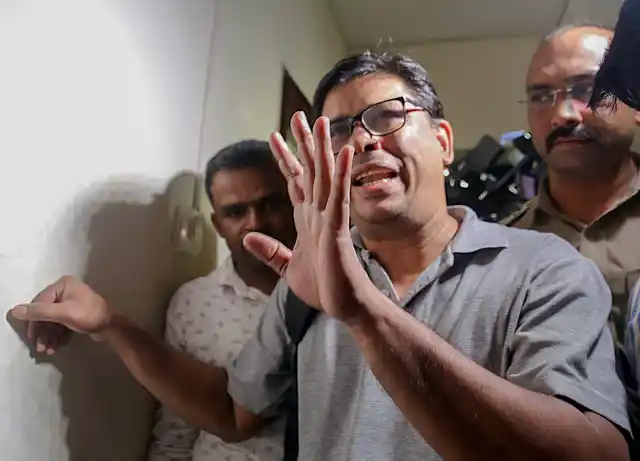 Arun Ferreira, a human rights activist and lawyer, after he was arrested by the Pune police in connection with Bhima Koregaon violence case, in Mumbai on Tuesday.