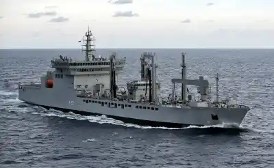 Mumbai: Indian Navy rushes fleet replenishment tanker - INS Deepak to Kochi with 8 Lakh litres of drinking water as part of relief work for Kerala floods, from Mumbai on Aug 18, 2018. (Photo: IANS/PIB)