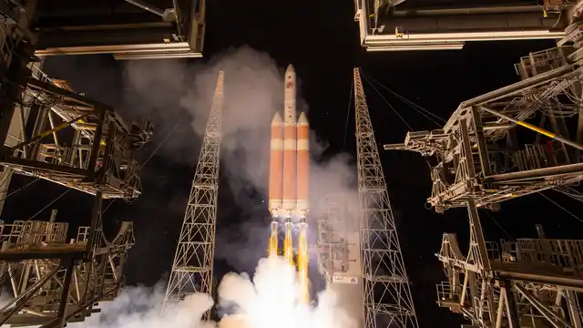 The United Launch Alliance Delta IV Heavy rocket launches NASA’s Parker solar probe.