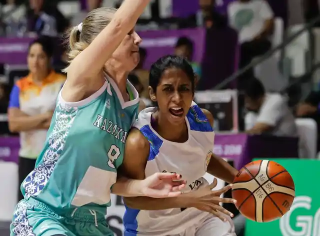 File picture of India’s Prasannan Geetha in action against Kazakhstan’s Mariya Astapenko during their women’s basketball match at the 18th Asian Games in Jakarta, Indonesia on Friday, Aug. 17, 2018