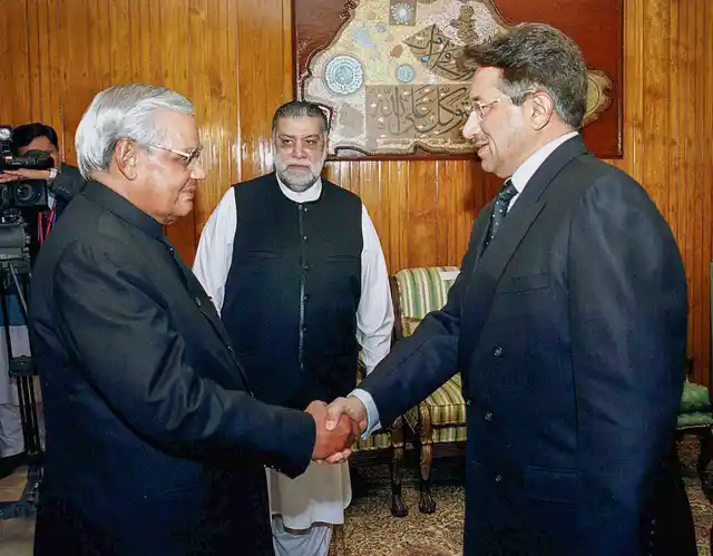 In this 4 January, 2004, file photo former prime minister Atal Bihari Vajpayee is seen with the then Pakistani President Pervez Musharraf and Pakistani PM Zafarullha Khan Jamali at a meeting in Islamabad. 