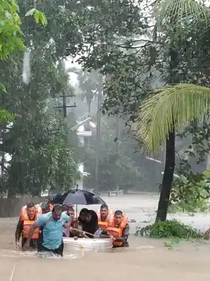 Kerala: Rescue operations underway in various flood-affected areas of Kerala, on Aug 16, 2018. 