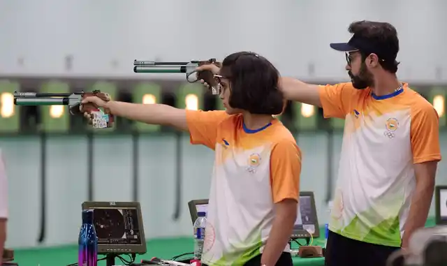 Palembang: Indian shooter Manu Bhaker competes in the 10m air pistal qualification round during the 18th Asian Games Jakarta, Palembang, 2018, in Indonesia on Sunday, Aug 19, 2018.