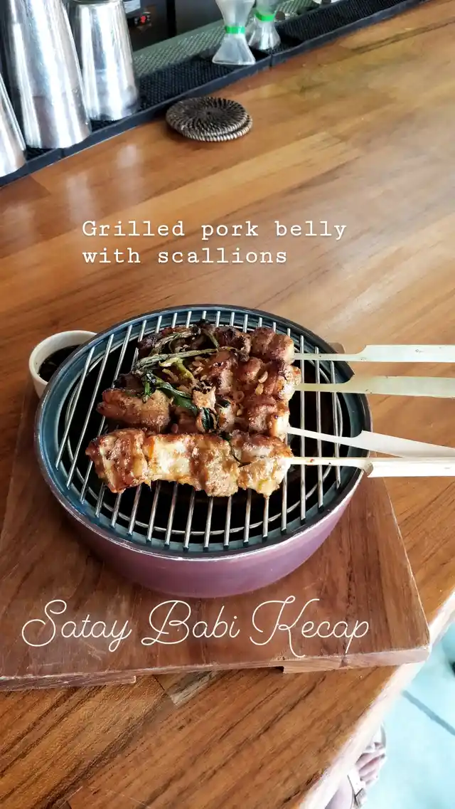 A Satay Babi Kecap, another Balinese pork preparation, at the PotatoHead Beach Bar in Bali.
