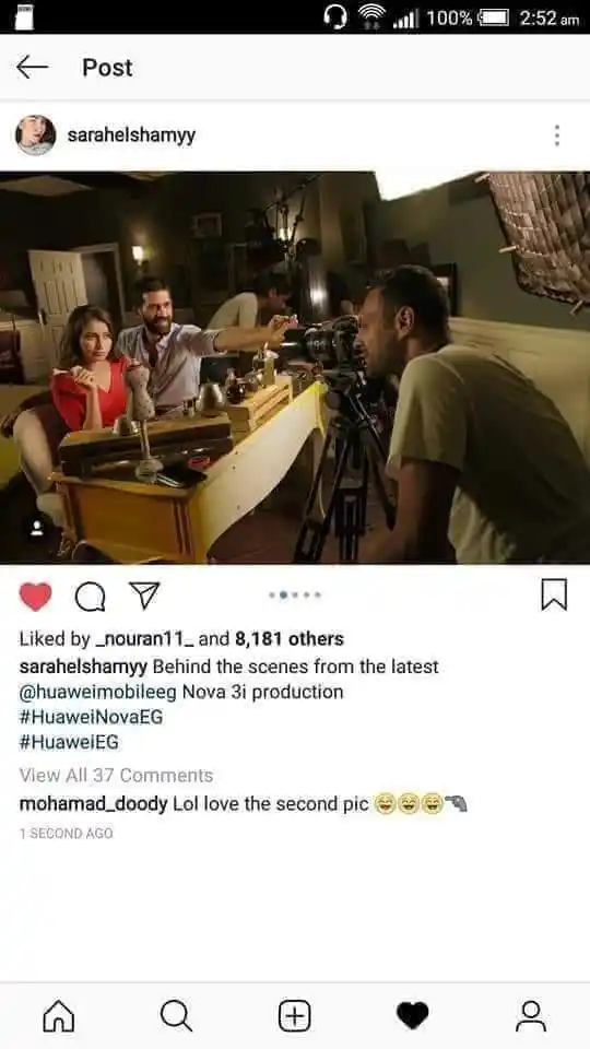 The image posted by the actress in the Huawei commercial.