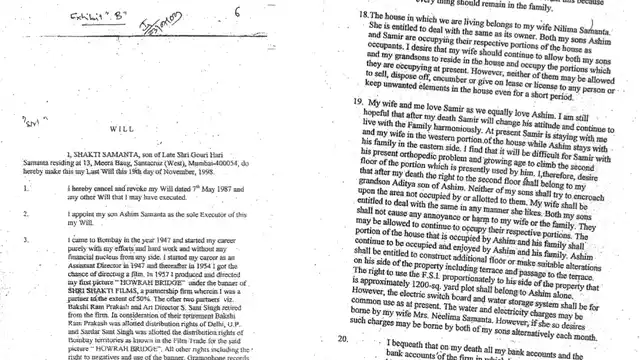 Screenshots of Shakti Samanta’s will which relate to the Samanta bungalow. 