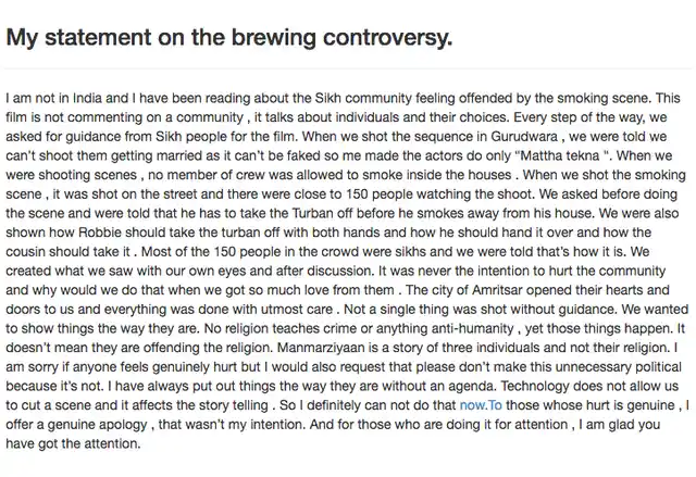 Anurag Kashyap’s statement.