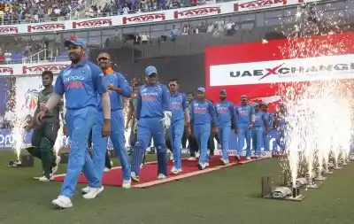 Dubai: India and Bangladesh players enter the field ahead of the Asia Cup 2018 final match between India and Bangladesh at Dubai International Cricket Stadium in Dubai, UAE on Sept 28, 2018. (Photo: Surjeet Yadav/IANS)