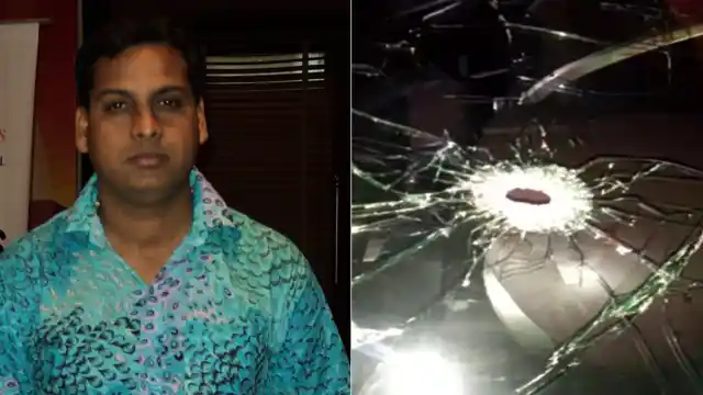 (Left) Vivek Tiwari, who was shot dead. (Right) The windshield of his car. 