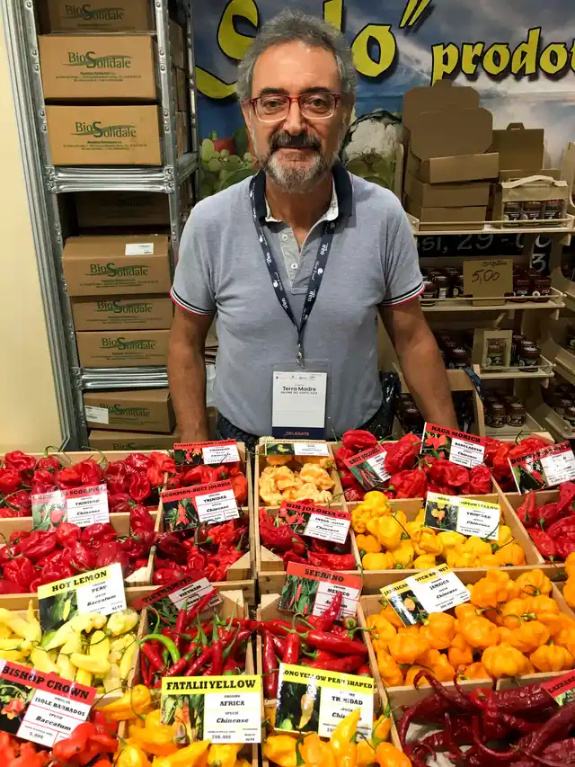 Robetro Felicetti with his farm-grown chillies.