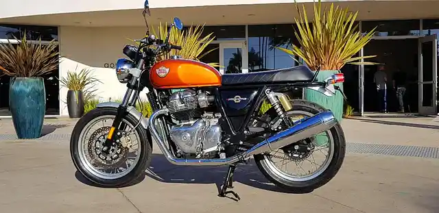 The Royal Enfield Interceptor 650 follows the same design cues as the original Interceptor 750 (see end of article). 