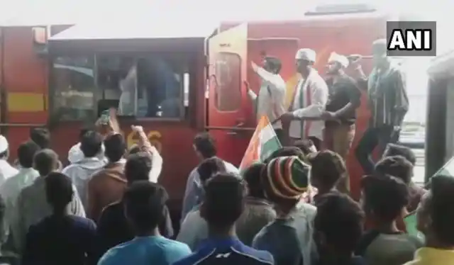 Congress workers blocked a train in Odisha’s Sambalpur.