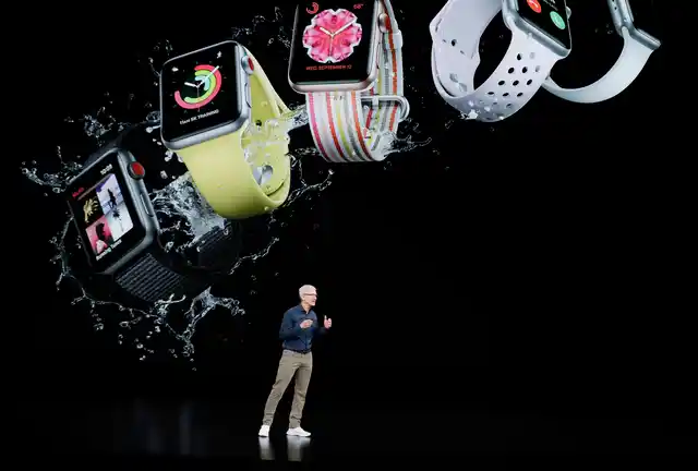 Apple CEO Tim Cook discusses the new Apple Watch 4 at the Steve Jobs Theater.