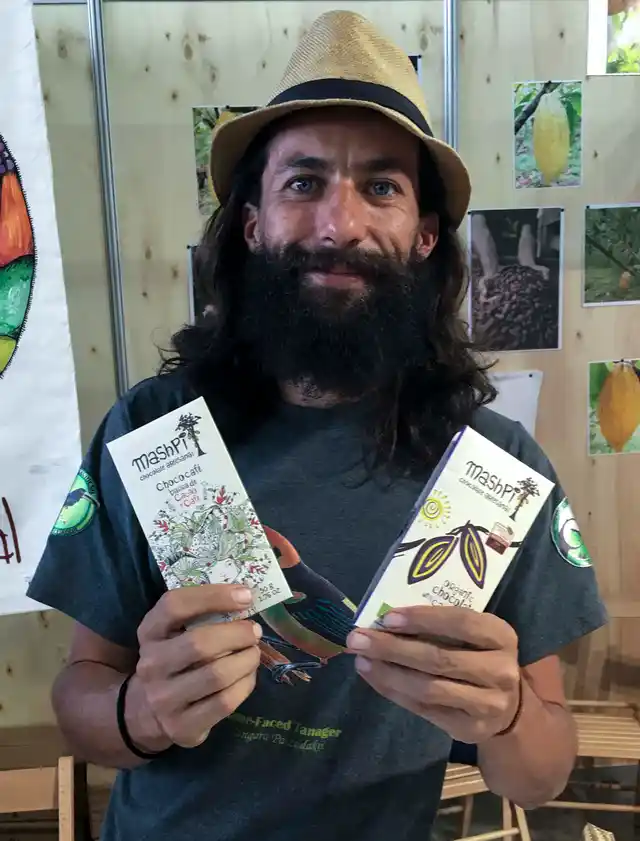 Alejandro Solano from Ecuador with the chocolates he produces. 