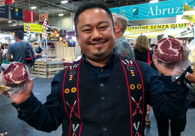Chef Joel Basumatari from Nagaland, India at the Slow Food Festival in Turin, Italy.