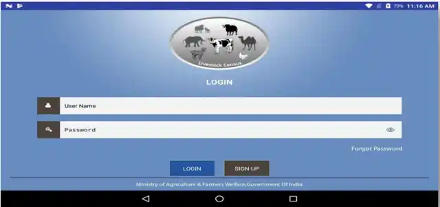 The login page of the livestock census app. 