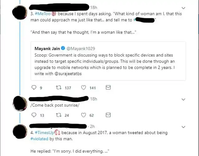 The accuser’s name on Twitter has been blanked out in accordance with The Quint’s editorial policy. 