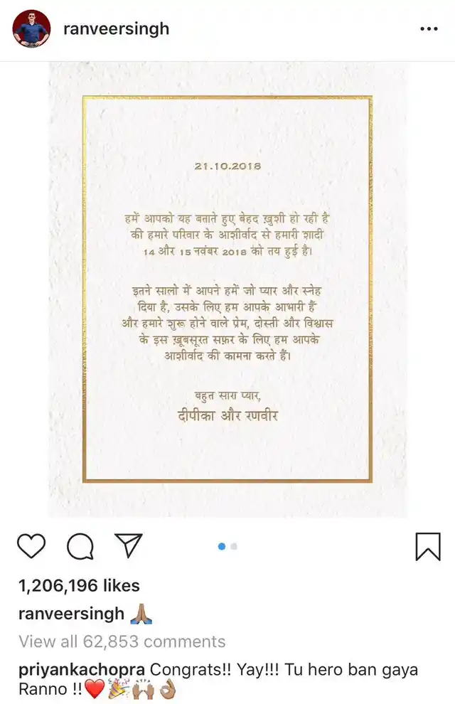 Priyanka Chopra wishes Ranveer Singh. 