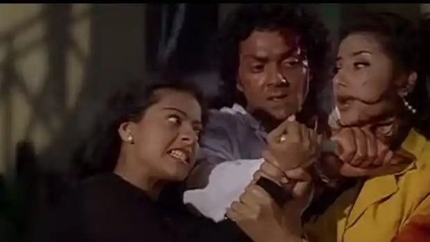 Kajol as the obsessive lover turned killer in <i>Gupt</i>.