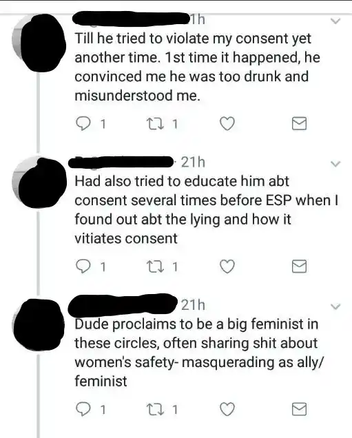 The accuser’s name on Twitter has been blanked out in accordance with The Quint’s editorial policy. 