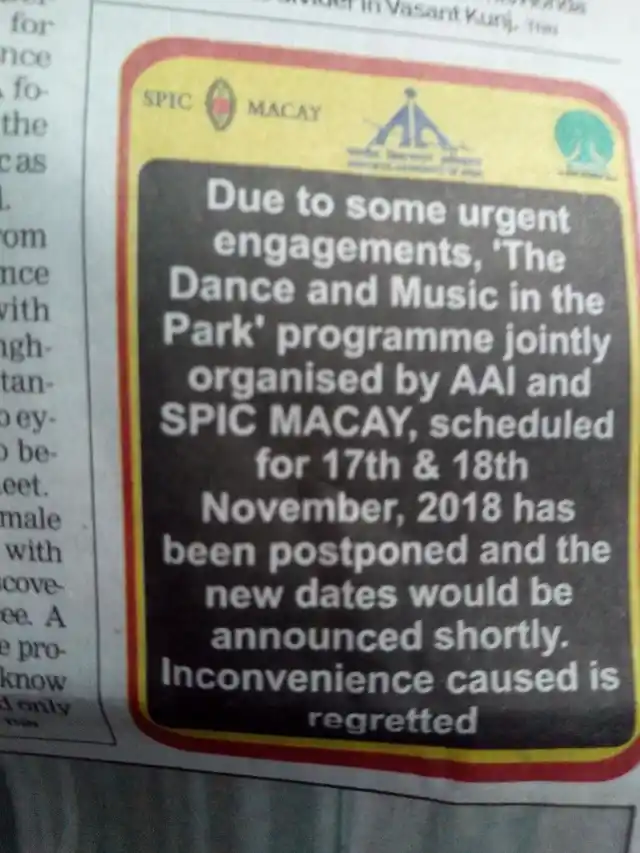 Notification carried by The Times of India on page 5 on Friday, 16 November. 