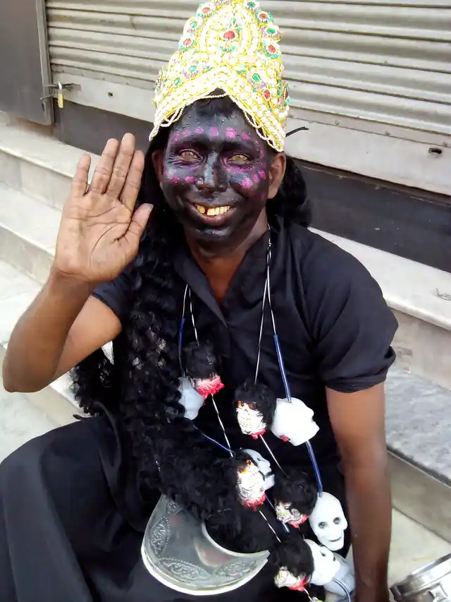He was dressed to impersonate Goddess Kali.