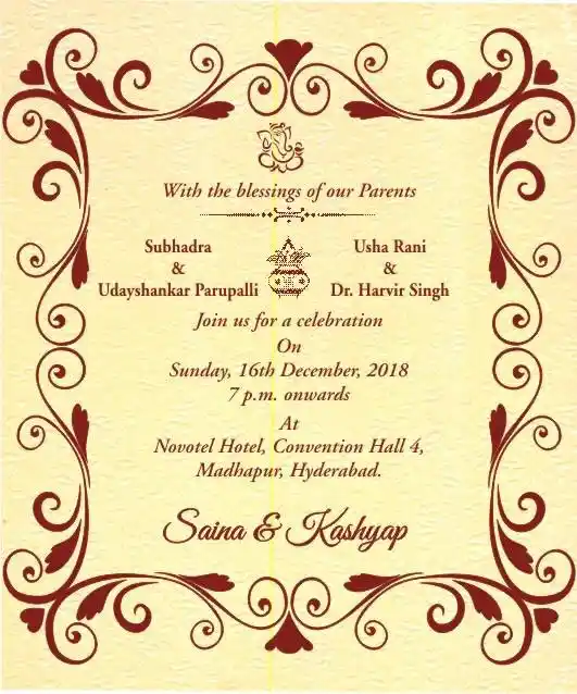 Revealed! Saina Nehwal and Parupalli Kashyap’s wedding invite.