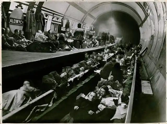 Londoners seek shelter during WWII in the Aldwych tube station, April 1941.