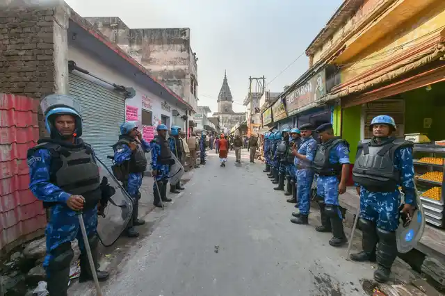 The security on the streets of Ayodhya.