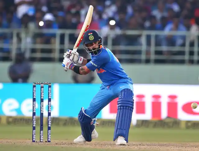 Virat Kohli prepares to hit a ball during India’s 2nd ODI against West Indies at Vizag