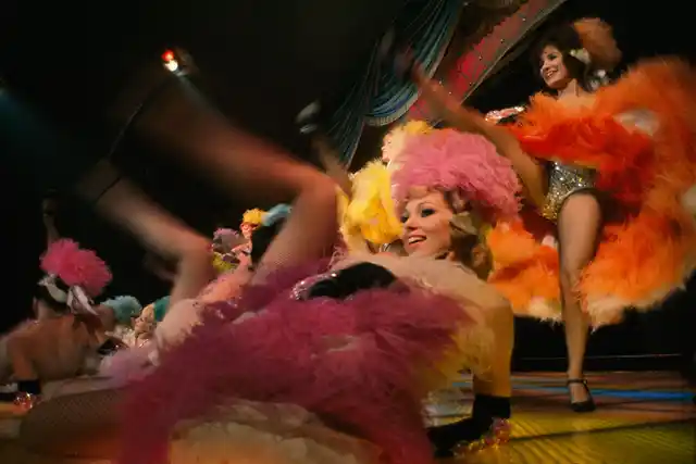 A chorus line high kicks during a show at Cafe Le Can Can in Miami Beach, Florida, 1963.