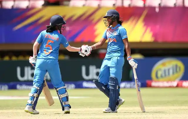 Jemimah Rodrigues (L) and Harmanpreet Kaur during their 134-run stand vs NZ