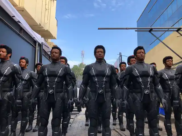 An army of Chittis outside Chennai’s Sathyam Cinemas.