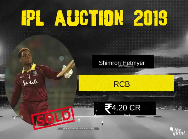 Shimron Hetmyer: Rs 4.20 crore to Royal Challengers Bangalore (Base Price: Rs 50 lakh)
