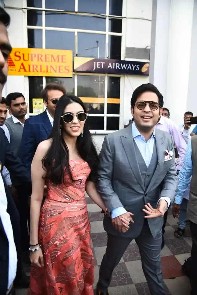 Akash Ambani and fiance Shloka Ambani arrived at the Jodhpur airport just in time for the reported Christian wedding ceremony.