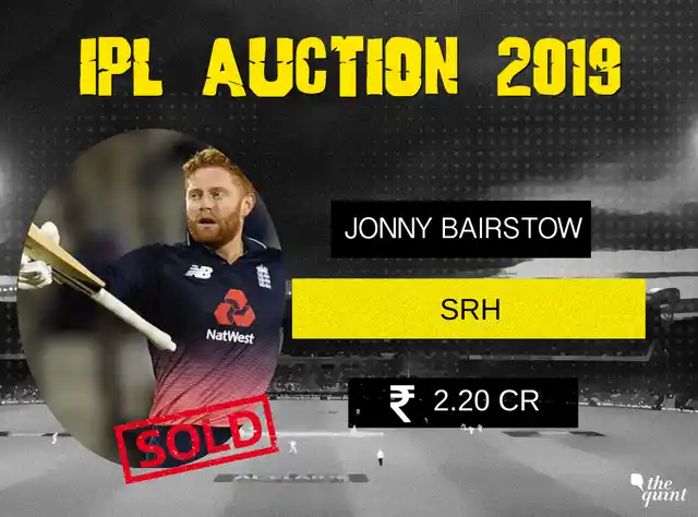 Jonny Bairstow: Rs 2.2 crore to Sunrisers Hyderabad (Base Price: Rs 1.5 crore)