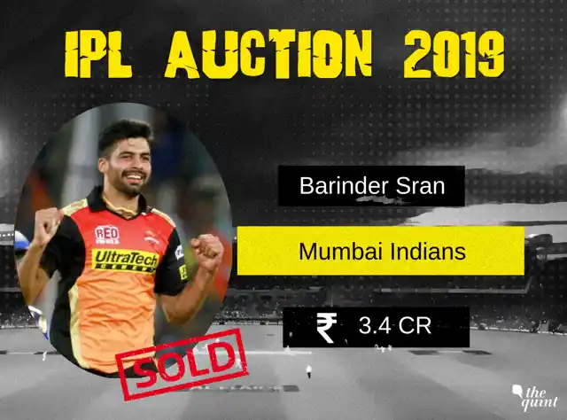 Barinder Sran: Rs 3.4 crore to Mumbai Indians (Base Price: Rs 50 lakh)